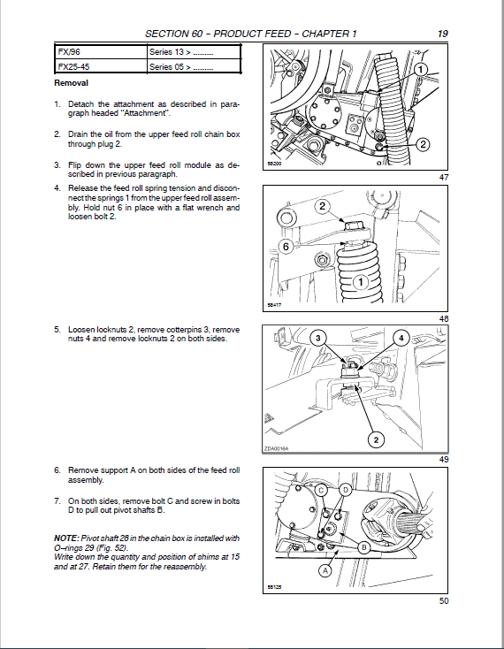 New Holland FX25, FX45, FX28, FX38, FX48, FX58, FX300, FX375, FX450 Harvesters Manual Workshop Guide