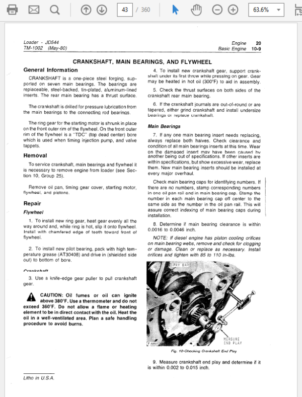 John Deere 544, 544A Loader Repair Technical Manual (TM1002) Workshop Guide