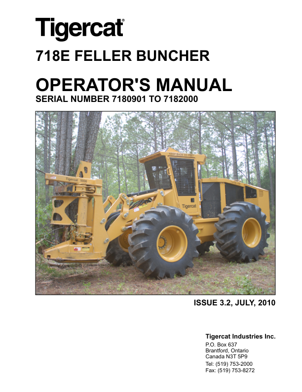 Tigercat 718E Feller Buncher Repair Service Manual (SN 7180901 – 7182000)