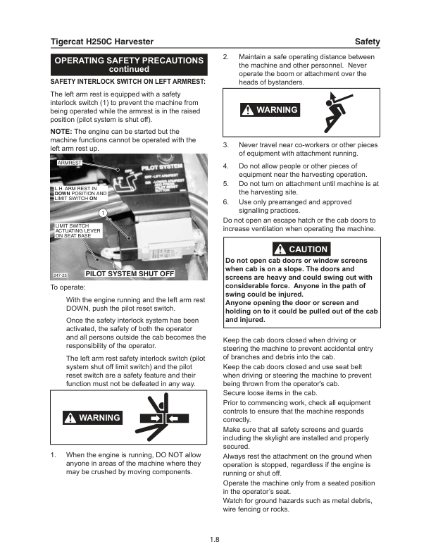 Tigercat H250C Harvester Operators Manual (250H2001 – 250H2200)