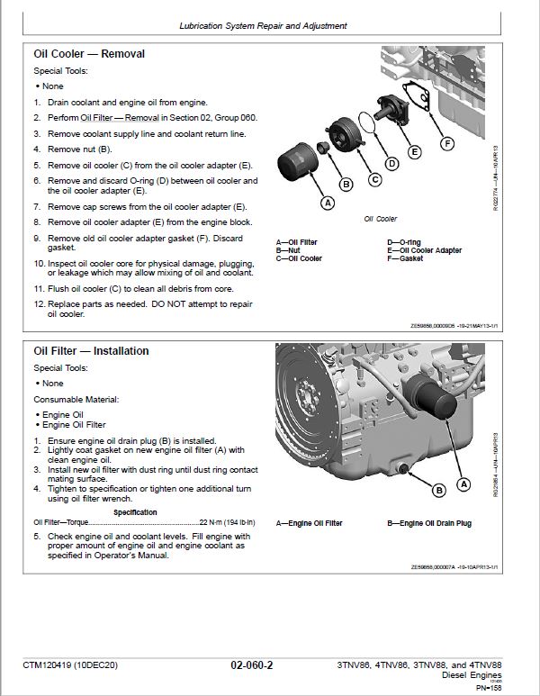 John Deere 3TNV86, 4TNV86, 3TNV88, 4TNV88 Diesel Engine Technical Manual (CTM120419) Workshop Guide
