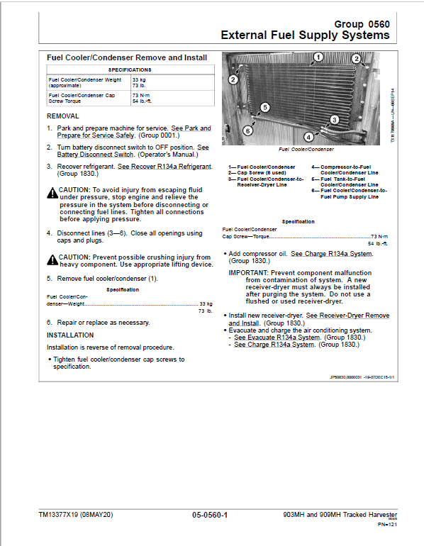 John Deere 903MH Harvester Repair Manual (S.N C271505 – C317981 & D271505 – D317981) Workshop Guide