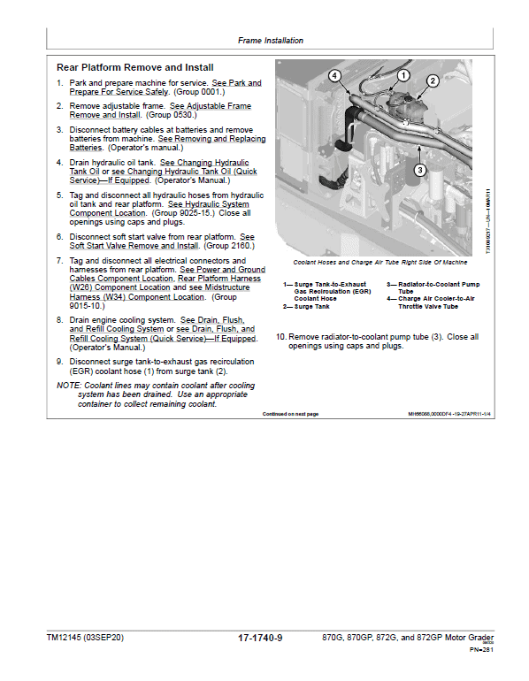 John Deere 870G, 870GP, 872G, 872GP Grader Manual (S.N 634380 -656507 & Engine W11) Workshop Guide