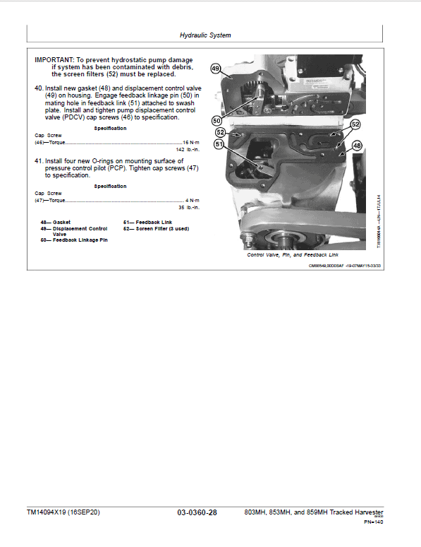 John Deere 803MH, 853MH, 859MH Harvester Closed-Loop Repair Manual (S.N F293917 – & L343913 -) Workshop Guide