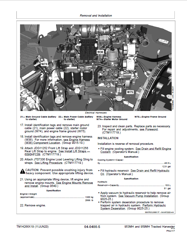 John Deere 953MH, 959MH Tracked Harvester Repair Manual (S.N F317982 – & L317982 – ) Workshop Guide