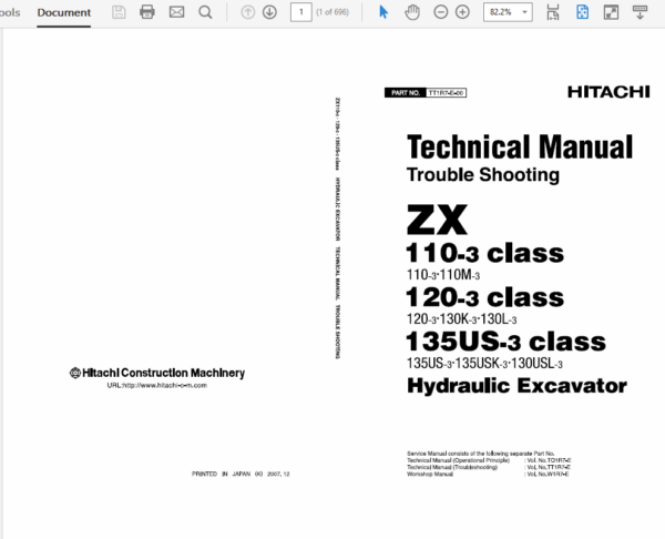 Hitachi ZX110-3, ZX120-3, ZX135US-3 Excavator Service Repair Manual Workshop Guide