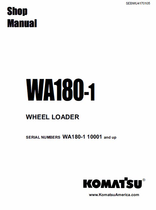 Komatsu WA180-1 Wheel Loader Service Manual Workshop Guide