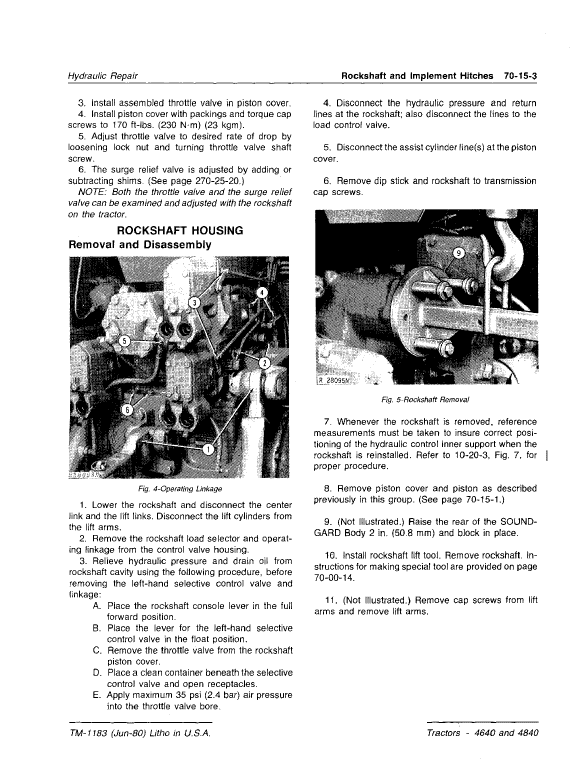 John Deere 4640, 4840 Tractors Repair Technical Manual Workshop Guide