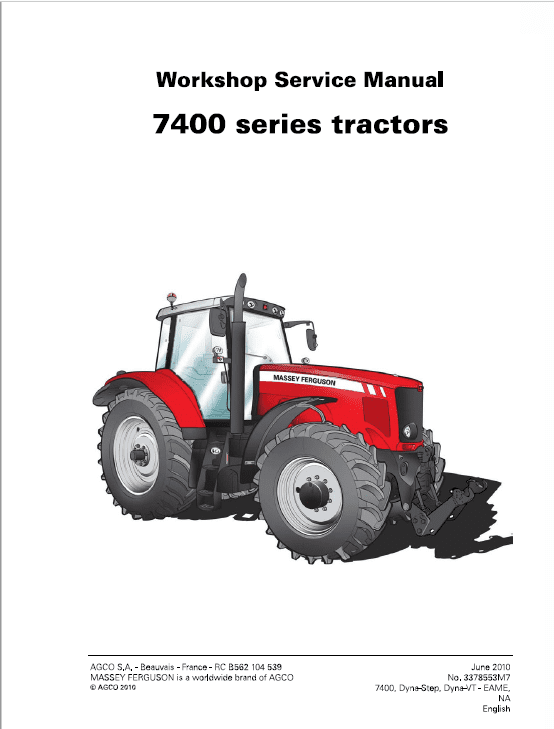 Massey Ferguson 7465, 7475, 7480 Tractor Service Manual Workshop Guide