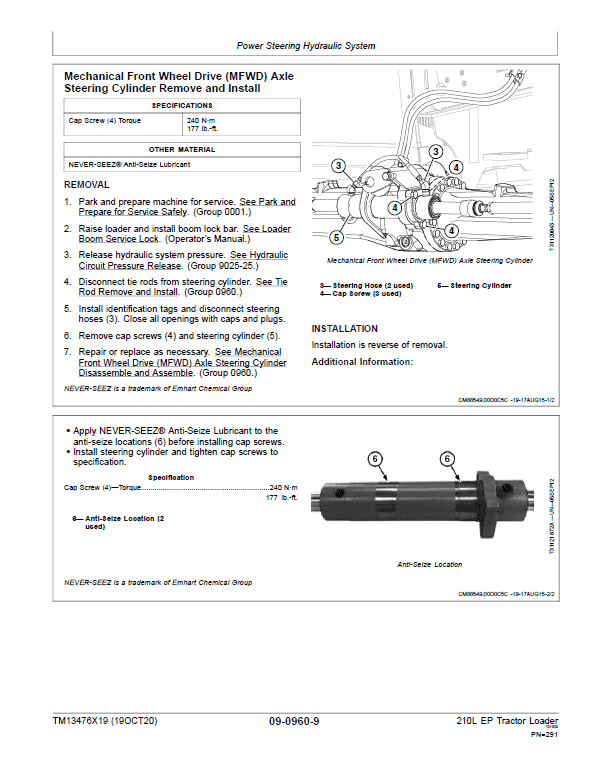 John Deere 210L EP Tractor Loader Repair Technical Manual (S.N J892600 – 895000) Workshop Guide