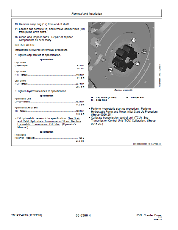 John Deere 850L Crawler Dozer Repair Technical Manual (S.N after F352989 – ) Workshop Guide