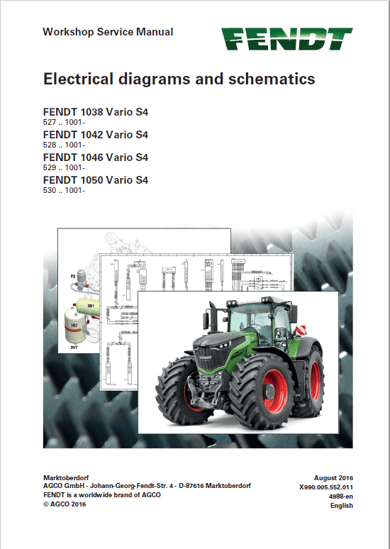 Fendt 1038, 1042, 1046, 1050 Vario S4 Tractors Workshop Repair Manual Workshop Guide