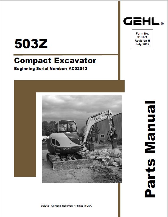 Gehl GE 503Z, GE 603 Mini Excavator Repair Service Manual