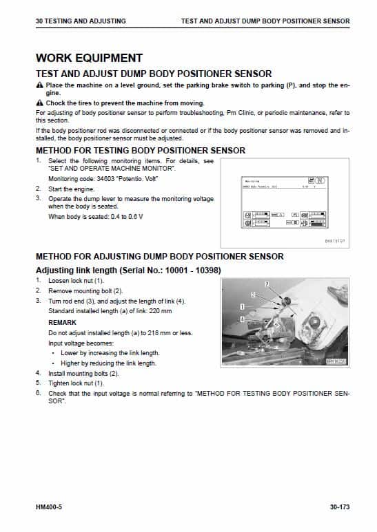 Komatsu HM400-5 Dump Truck Service Manual Workshop Guide