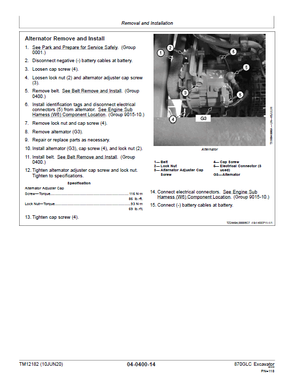 John Deere 870GLC Excavator Repair Technical Manual (S.N after E870001 -) Workshop Guide