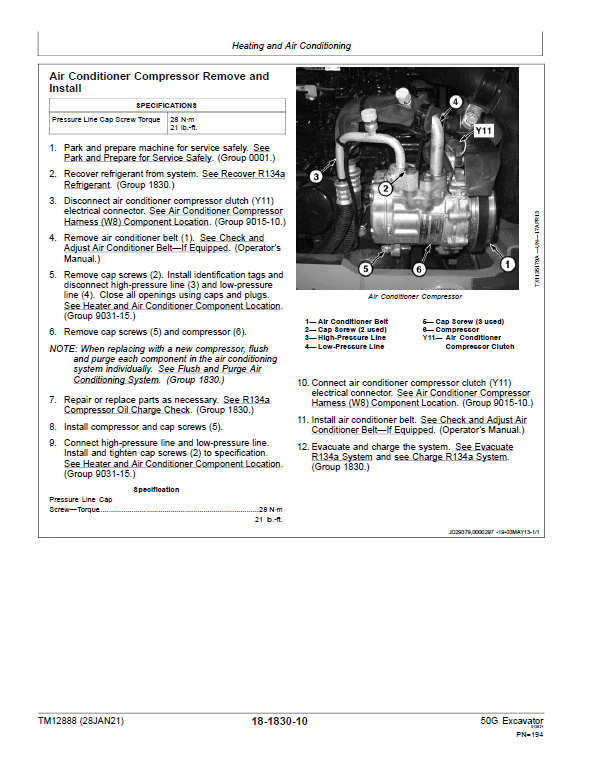 John Deere 50G Excavator Repair Technical Manual (S.N after H280001 – ) Workshop Guide