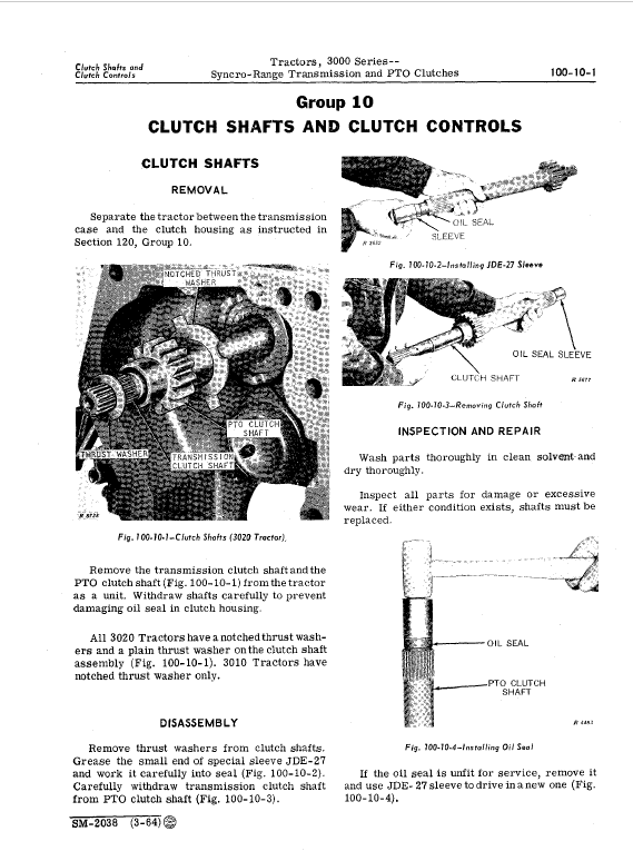 John Deere 3010, 3020 Tractors Technical Manual (SM2038 & SM2041) Workshop Guide