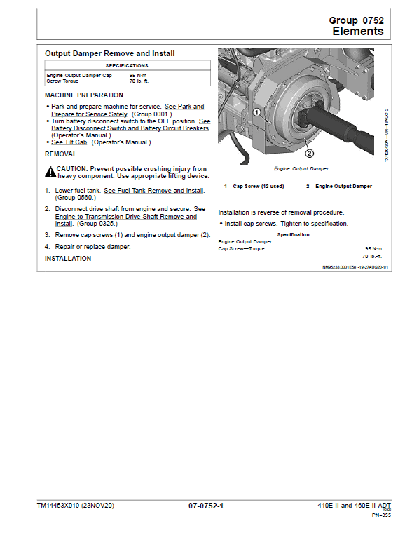 John Deere 410E II, 460E II Articulated Dump Truck Technical Manual (S.N. D708125 – ) Workshop Guide