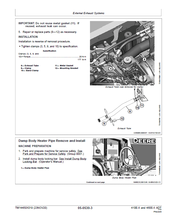 John Deere 410E II, 460E II Articulated Dump Truck Technical Manual (S.N. F708125 – ) Workshop Guide