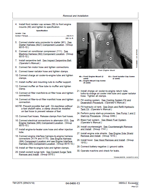 John Deere 380GLC Excavator Repair Technical Manual (S.N after D900001 – ) Workshop Guide
