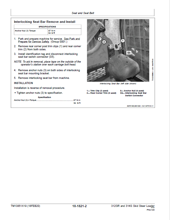 John Deere 312GR, 314G SkidSteer Loader Manual (SN after J288093) Workshop Guide