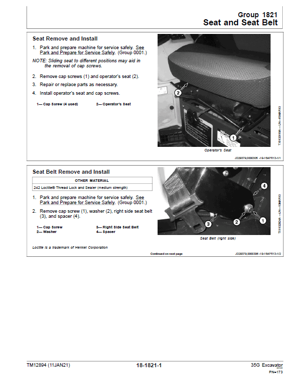 John Deere 35G Excavator Repair Technical Manual (S.N after K270001) Workshop Guide