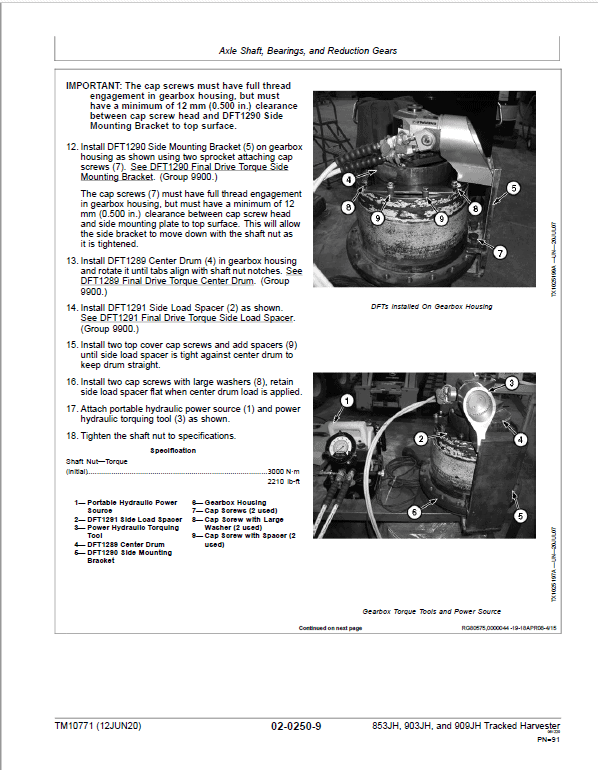 John Deere 853JH, 903JH, 909JH Tracked Harvester Repair Technical Manual Workshop Guide