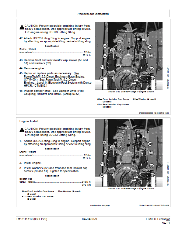 John Deere E330LC Excavator Repair Technical Manual (S.N after C600002 & D600025- ) Workshop Guide