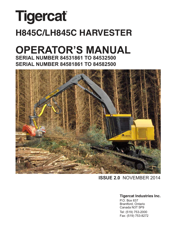 Tigercat H845C, LH845C Harvester Repair Service Manual