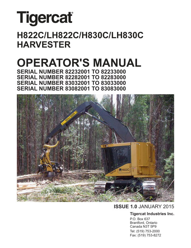 Tigercat H822C, LH822C, H830C, LH830C Harvester Repair Service Manual