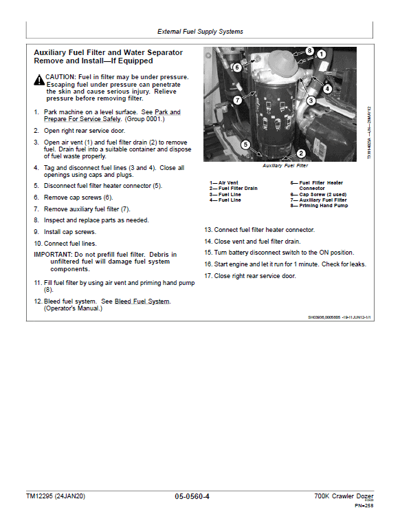John Deere 700K Crawler Dozer Technical Manual (SN. from E217278-E275435) Workshop Guide
