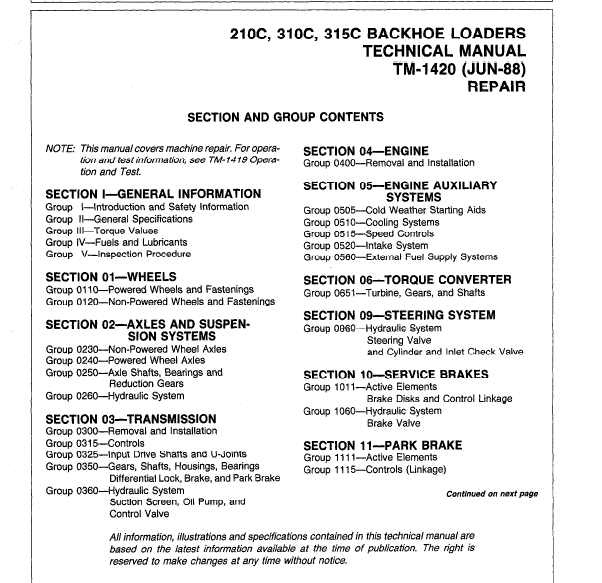 John Deere 210C, 310C, 315C Backhoe Loader Repair Technical Manual Workshop Guide