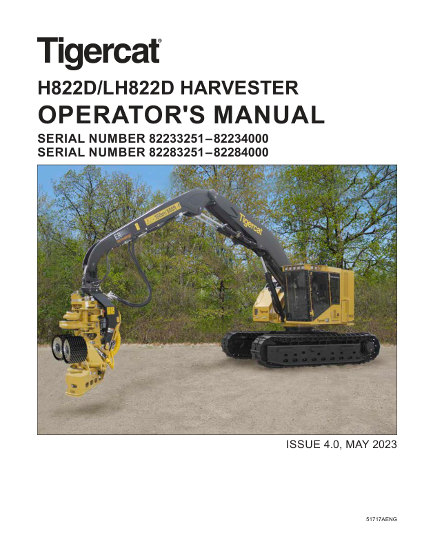 Tigercat H822D, LH822D Harvester Repair Service Manual (82233251 – 82224000)