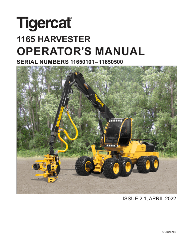 Tigercat 1165 Harvester Repair Service Manual (11650101 – 11650500)