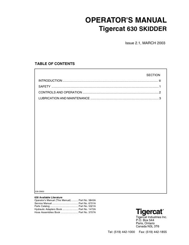 Tigercat 630 Skidder Repair Service Manual (6300101 – 6300999)