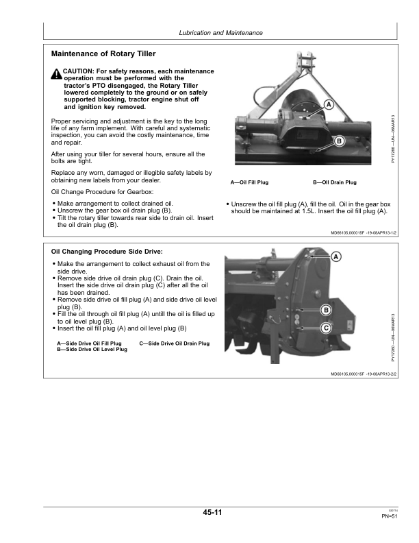 John Deere 2315RT, 1317RT, 2317RT, 1319RT, 1321RT Rotary Tiller Operator’s Manual (5MHOM13RT) Workshop Guide