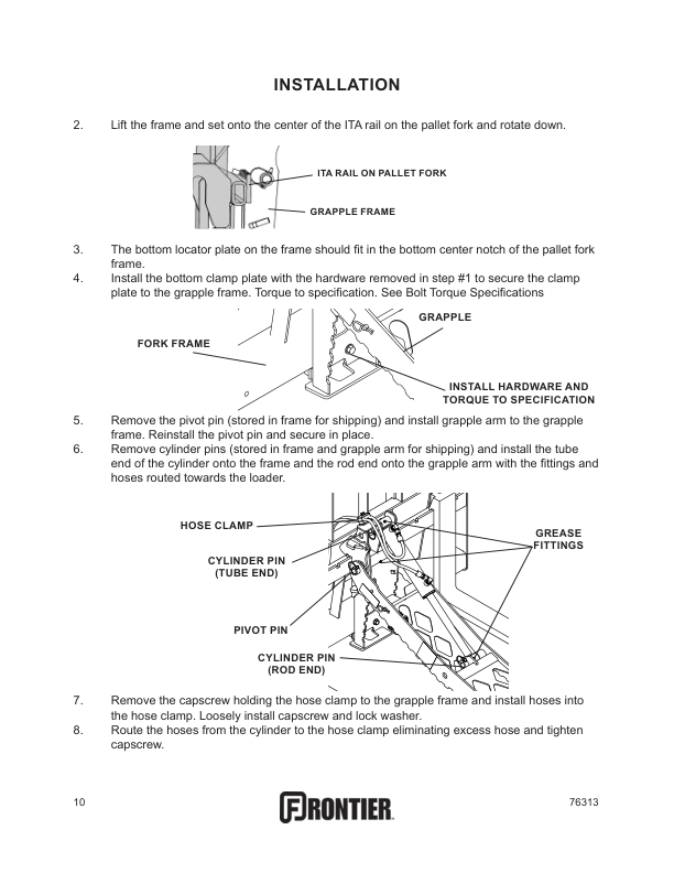 John Deere AB11, AB12, AB13, AB14, AB15, AB18, AP11G, AP12, AP13, PG12 Frontier Pallet Fork, Pallet Fork Grapple & Bale Spear Loader Attachments Operator’s Manual (5MP76313) Workshop Guide