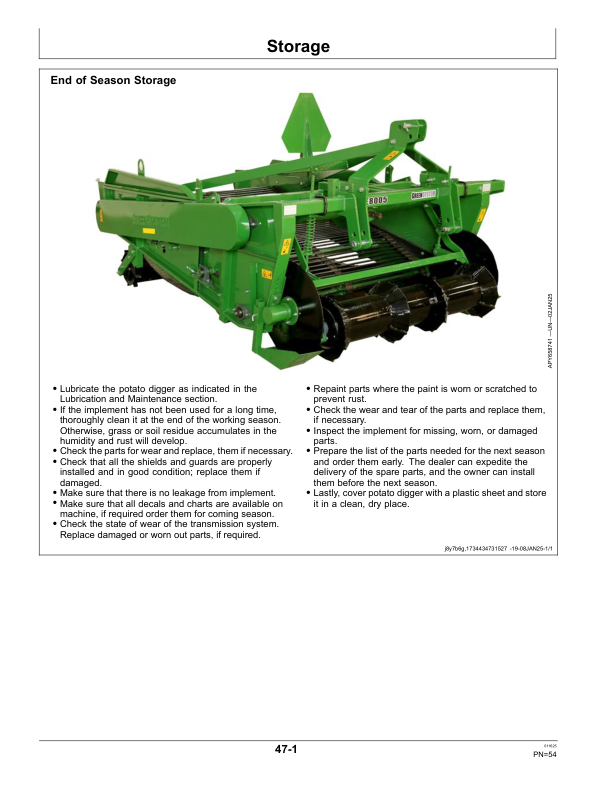 John Deere PE8005 Potato Digger Operator’s Manual (5NS10007534) Workshop Guide