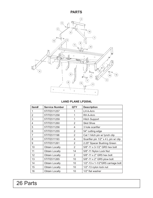 John Deere Frontier Land Planes LP2054L, LP2160, LP2172, LP2184, LP2196 Operator’s Manual (5TITE511247) Workshop Guide