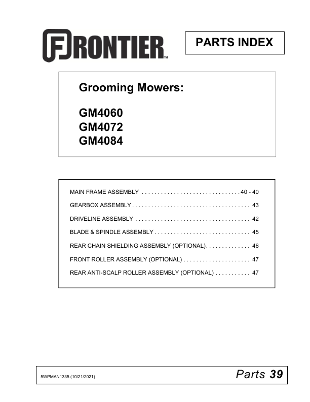 John Deere GM4060 GM4072 GM4084 Grooming Mowers Operator’s Manual (5WPMAN1335) Workshop Guide