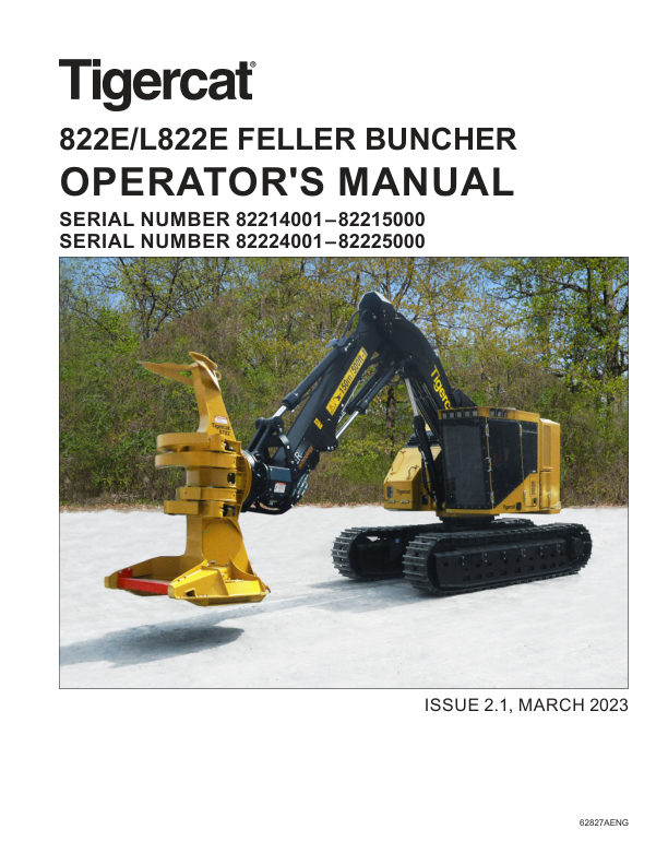 Tigercat 822E, L822E Feller Buncher Repair Service Manual (SN 82214001 – 82225000)