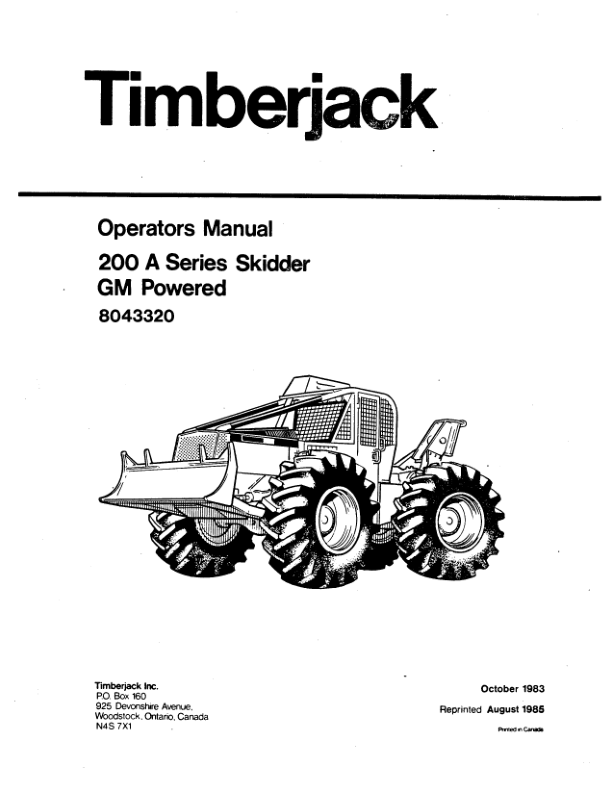 John Deere 200A Skidders Operator’s Manuals (8043200) Workshop Guide