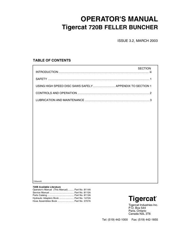 Tigercat 720B Feller Buncher Repair Service Manual (SN 7202001 – 7202999)