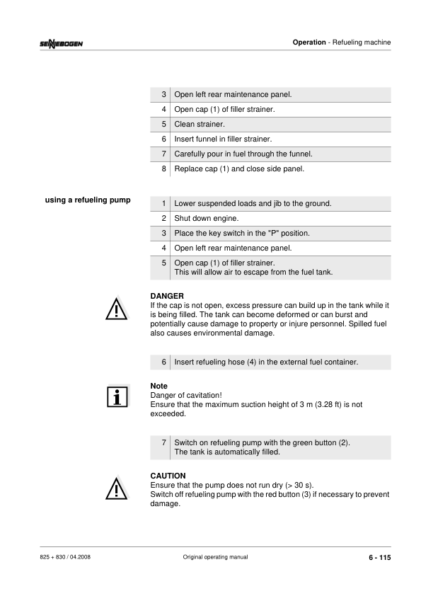 Sennebogen 830.0.1156 Operators, Maintenance and Parts Manual Workshop Guide