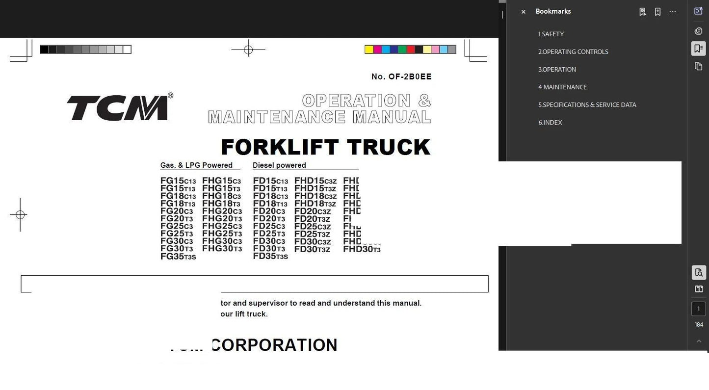 TCM FHD18C3 FORKLIFT OWNERS ENGINE SERVICE REPAIR PARTS MANUAL
