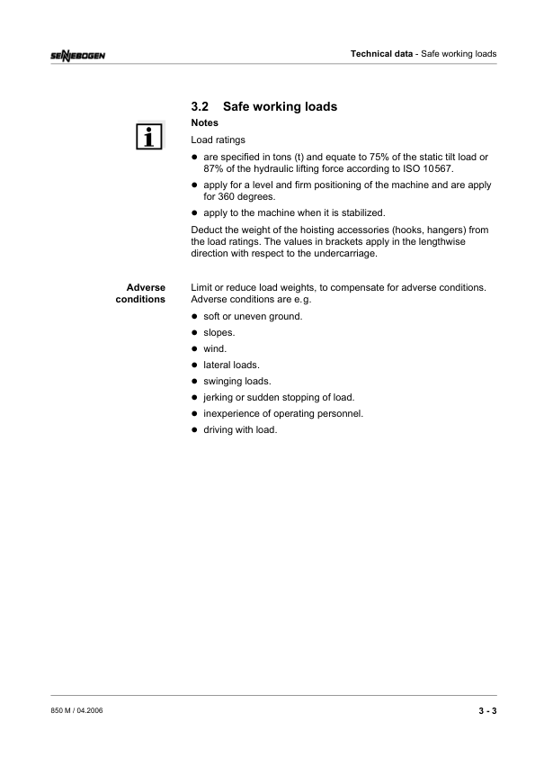 Sennebogen 850.0.209 Operators, Maintenance and Parts Manual Workshop Guide