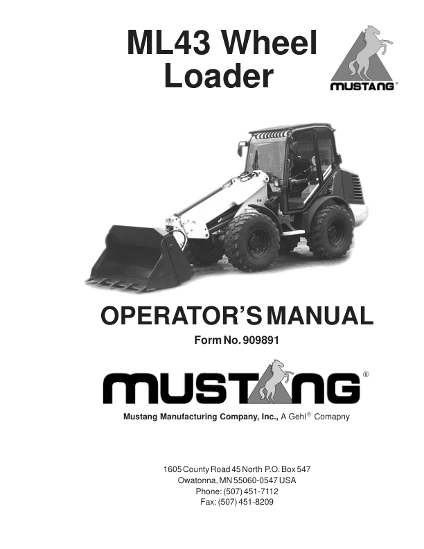 Mustang ML43 Wheel Loader Service Manual Workshop Guide