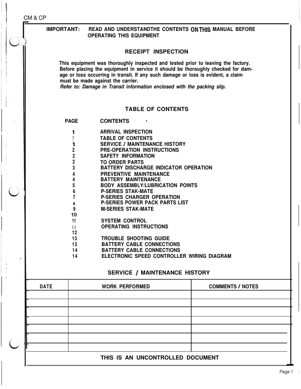Clark CM5, CM7, CP7, CP10, CP12 Stak-Mate Parts and Service Manual Workshop Guide