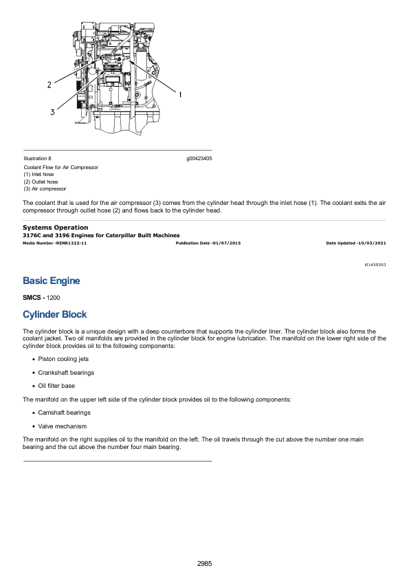 Caterpillar CAT 3196 Engine Machine Service Repair Manual (6AR00001 and up)