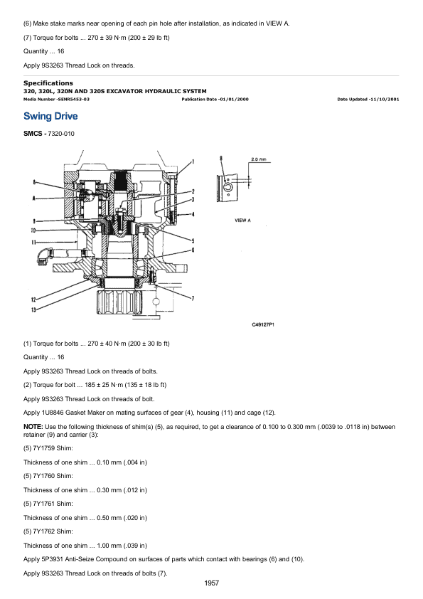 Caterpillar CAT 320, 320L, 320N Track Type Excavator Service Repair Manual (2DL00214 and up)